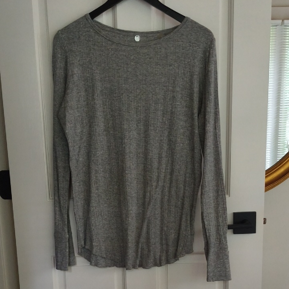 Margaret O'Leary Women's Ribbed Heather Gray Long Sleeve Tee, Size Large